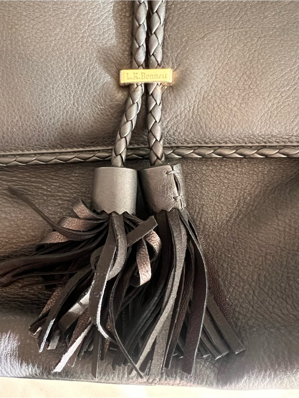 LK Bennett Black Leather Shoulder Bag with Braided Tassel with storage bag - Picture 13 of 15